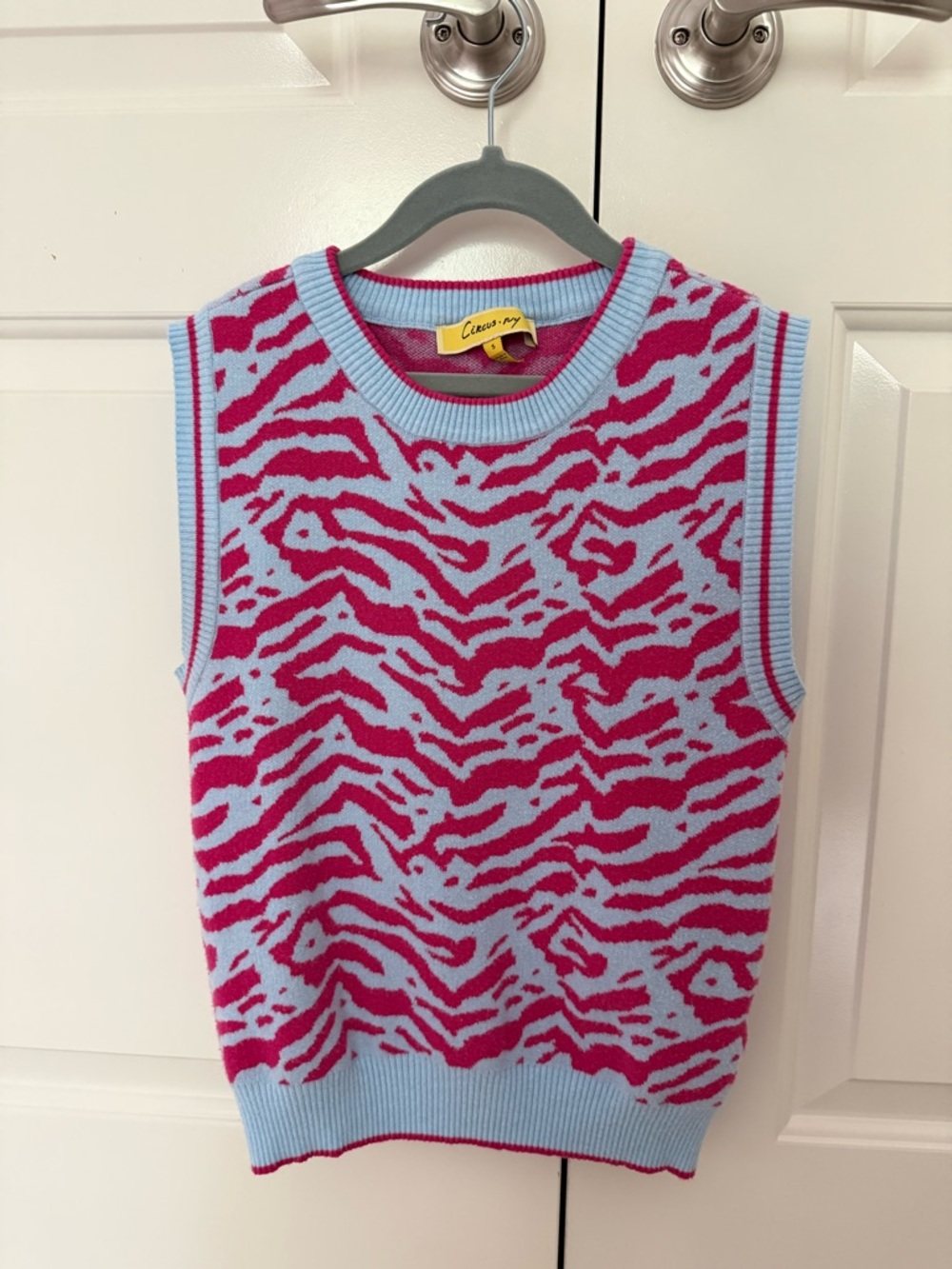 Circus by Sam Edelman Light Blue & Hot Pink Zebra Knit Vest